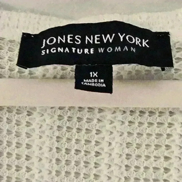 Jones New York SignatureWoman White Open Crochet Knit 3/4 Sleeve Cardigan Sz 1X - Picture 5 of 12